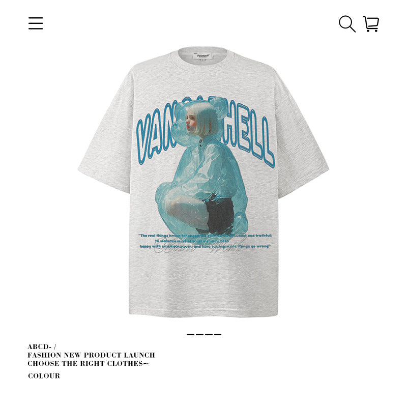 American vintage street T-shirt pure cotton men's and women's summer loose