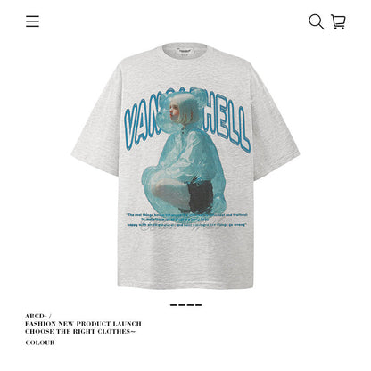 American vintage street T-shirt pure cotton men's and women's summer loose
