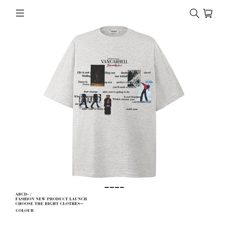 American vintage street T-shirt cotton men loose summer