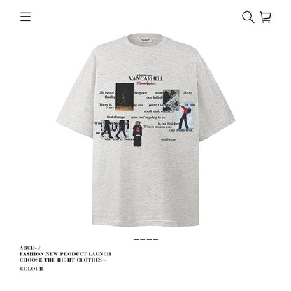 American vintage street T-shirt cotton men loose summer