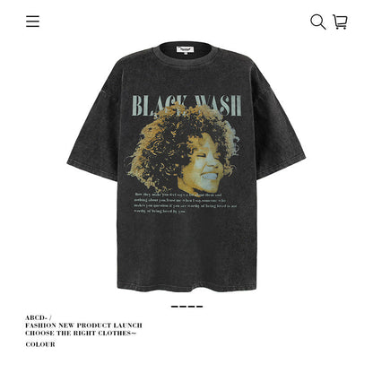 American vintage street T-shirt pure cotton retro men's and women's summer loose