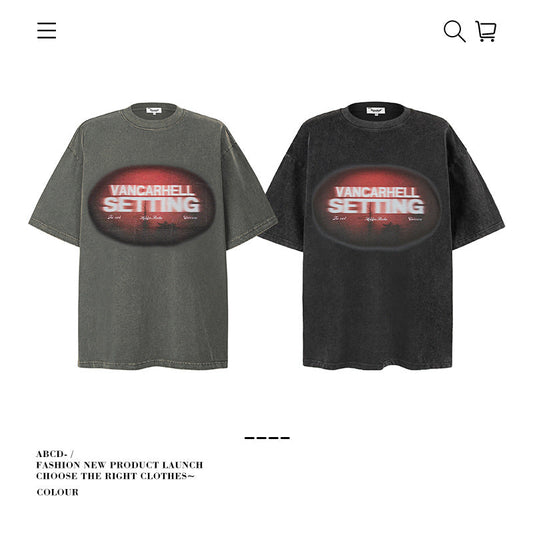 American vintage street T-shirt pure cotton retro men's and women's summer loose