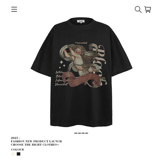 American vintage street T-shirt retro men's summer loose half-sleeved shirt