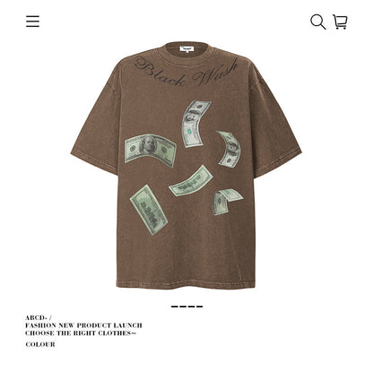 American vintage street T-shirt pure cotton retro men's and women's summer loose
