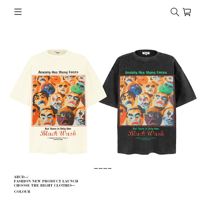 American vintage street T-shirt retro men's summer loose half-sleeved shirt