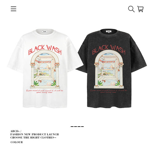 American vintage street T-shirt pure cotton retro men's and women's summer loose