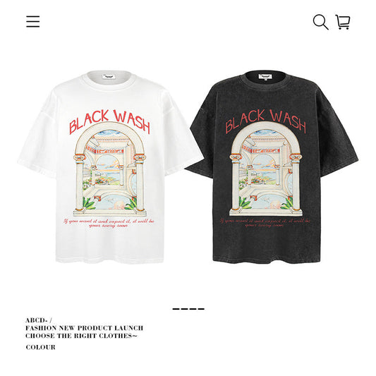 American vintage street T-shirt pure cotton retro men's and women's summer loose