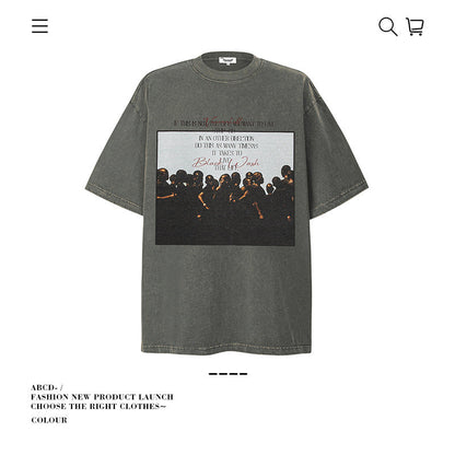 American vintage street T-shirt pure cotton retro men's and women's summer loose half sleeves