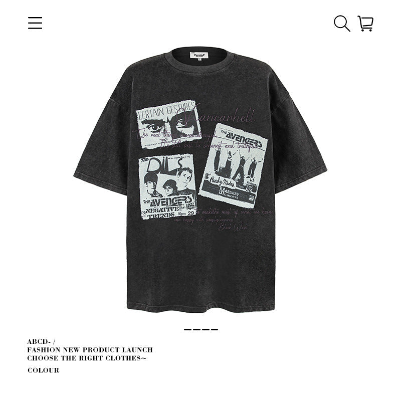 American vintage street T-shirt pure cotton retro men's and women's summer loose