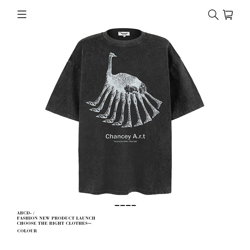 American vintage street T-shirt pure cotton abstract fun print men and women summer loose