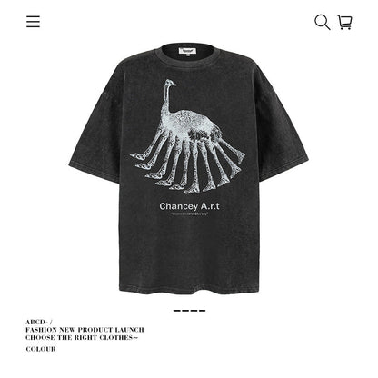 American vintage street T-shirt pure cotton abstract fun print men and women summer loose