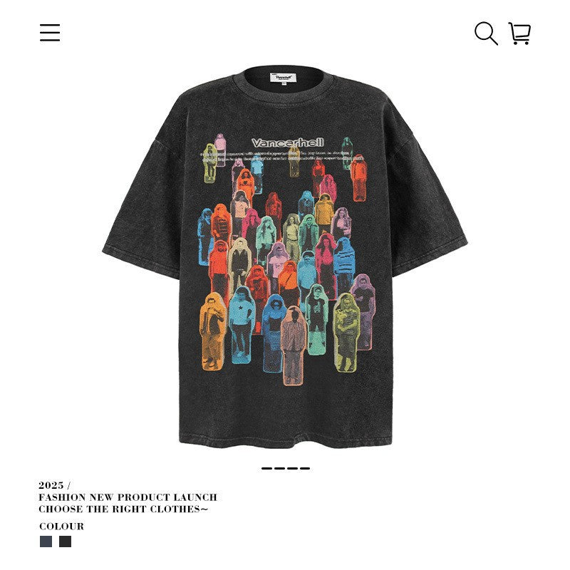 American vintage street T-shirt retro men's loose top