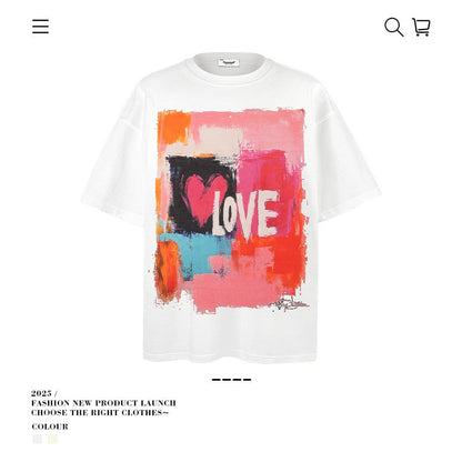 American vintage street T-shirt cotton men's summer loose