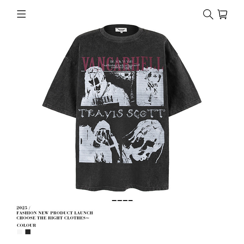 American vintage street T-shirt loose cotton men's vintage