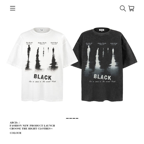American vintage street T-shirt pure cotton men's and women's summer loose