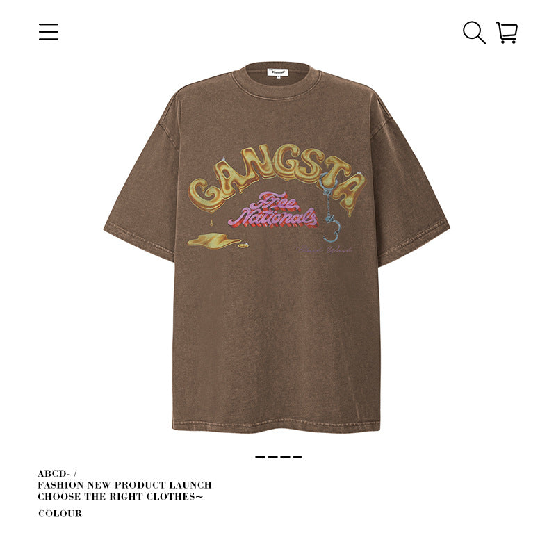 American vintage street T-shirt pure cotton retro men's and women's summer loose