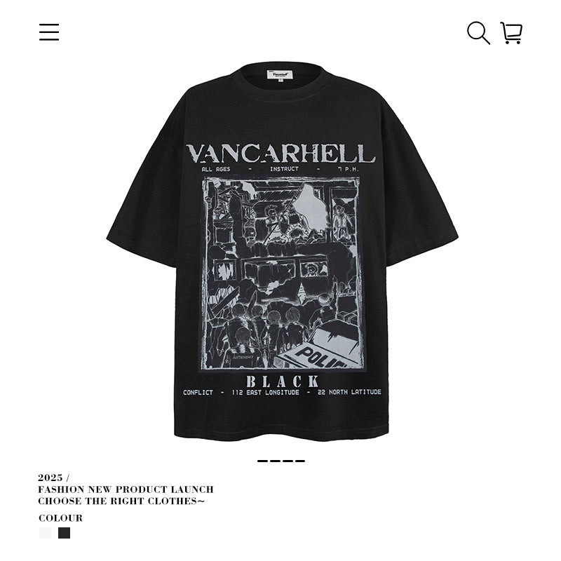 American vintage street T-shirt men's loose casual half-sleeved top