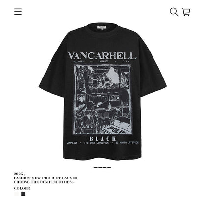 American vintage street T-shirt men's loose casual half-sleeved top