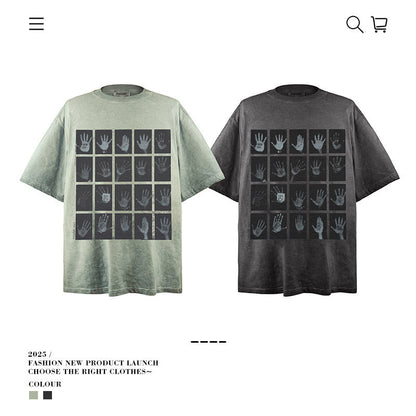 American vintage street T-shirt men's summer loose and old half-sleeved top