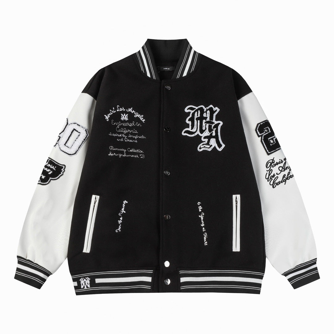 Amiri Jacket Spring and Autumn AMI Pattern Baseball Jacket Jacket Men's and Women's
