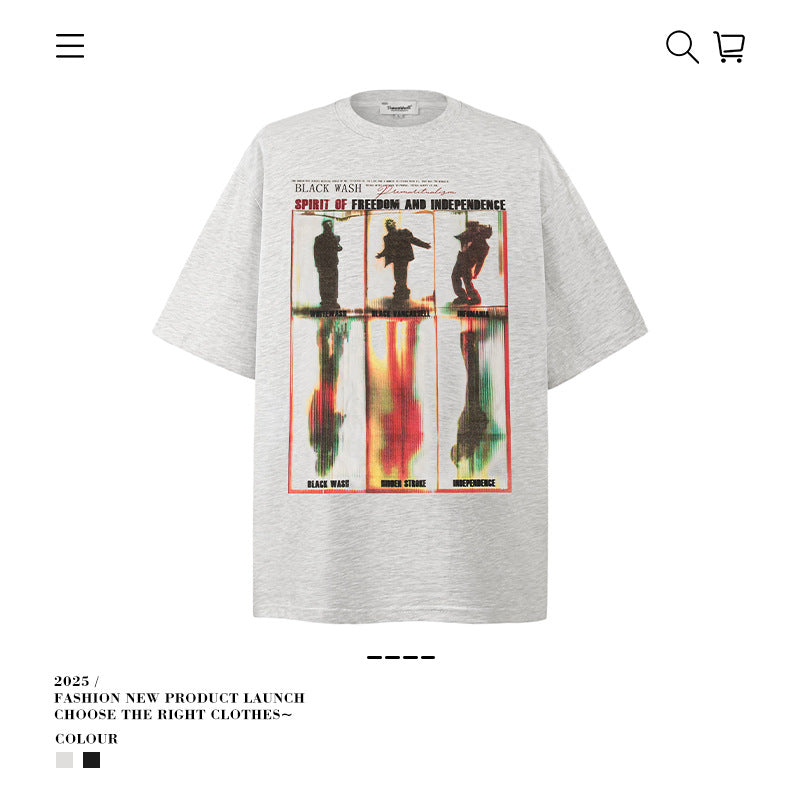 American vintage street T-shirt retro men's loose top