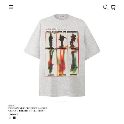 American vintage street T-shirt retro men's loose top