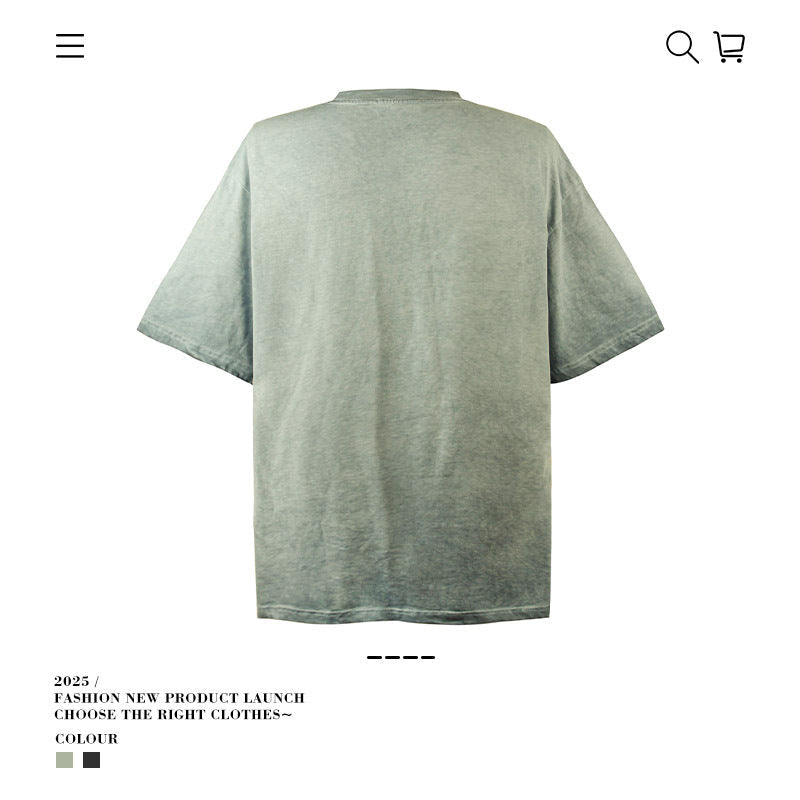 American vintage street T-shirt men's summer loose and old half-sleeved top