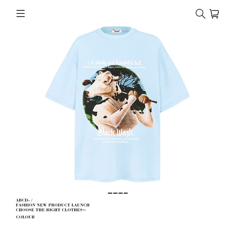 American vintage street T-shirt pure cotton men's and women's summer loose