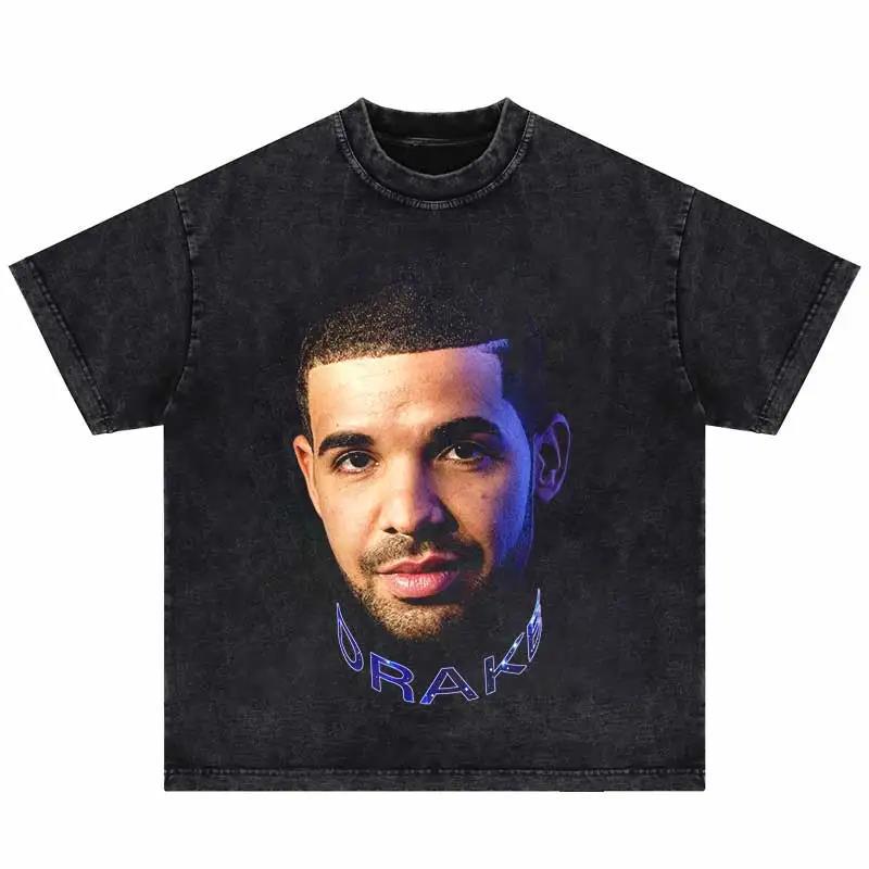 2024Summer Washed Short Sleeve Tshirts Men Hip Hop Portrait (Prat 2)