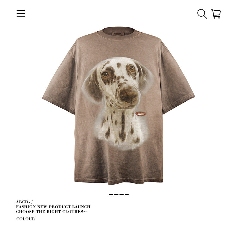 American vintage street T-shirt pure cotton retro men's summer loose half sleeve