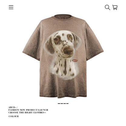 American vintage street T-shirt pure cotton retro men's summer loose half sleeve