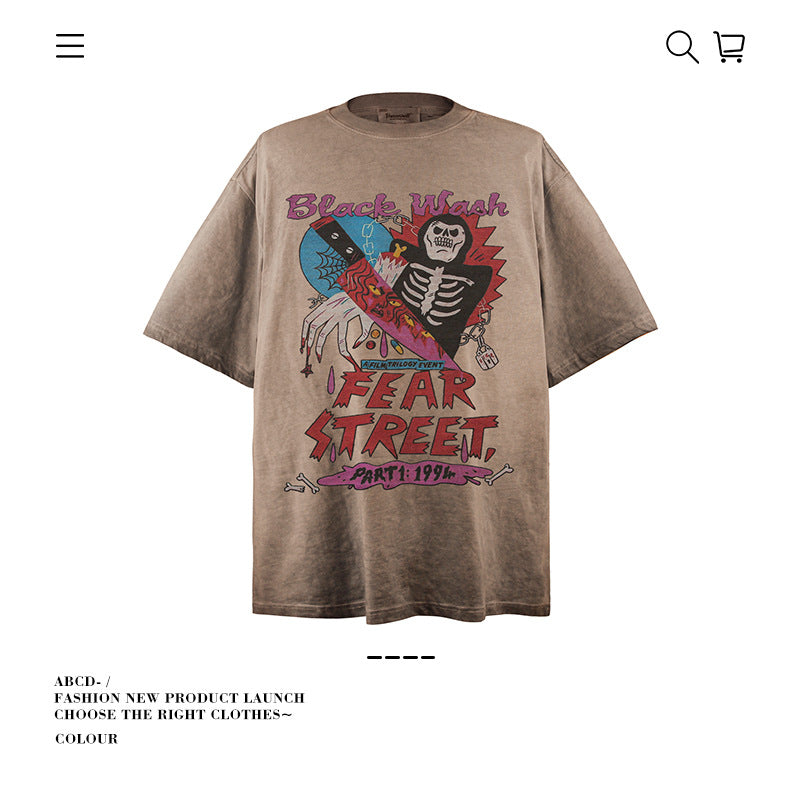 American vintage street T-shirt pure cotton men's and women's summer loose