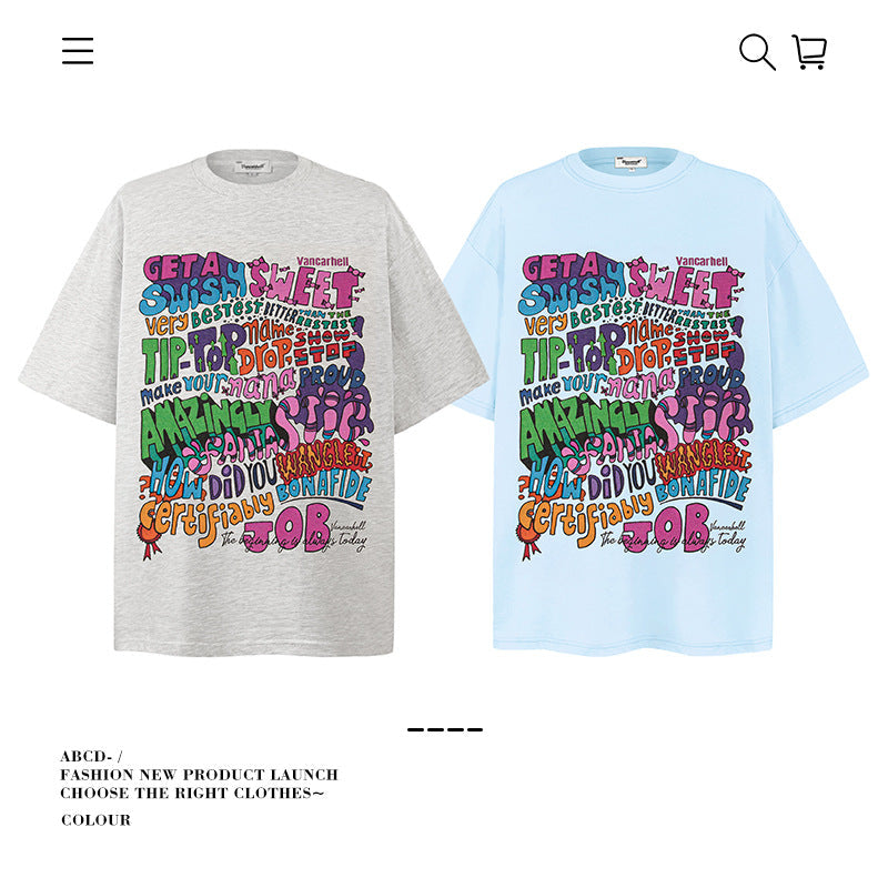 American vintage street T-shirt pure cotton men's and women's summer loose
