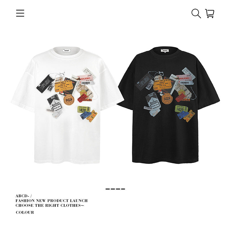American vintage street T-shirt pure cotton men's and women's summer loose