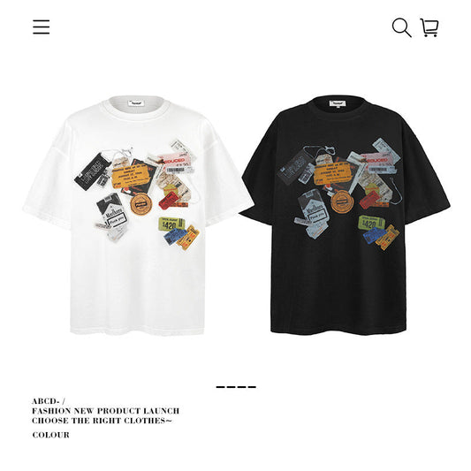 American vintage street T-shirt pure cotton men's and women's summer loose