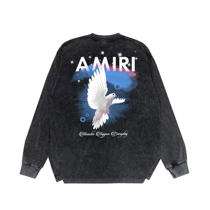 Amiri Long-Sleeve Shirt Pigeon Pattern Vintage Long Sleeve T-shirt