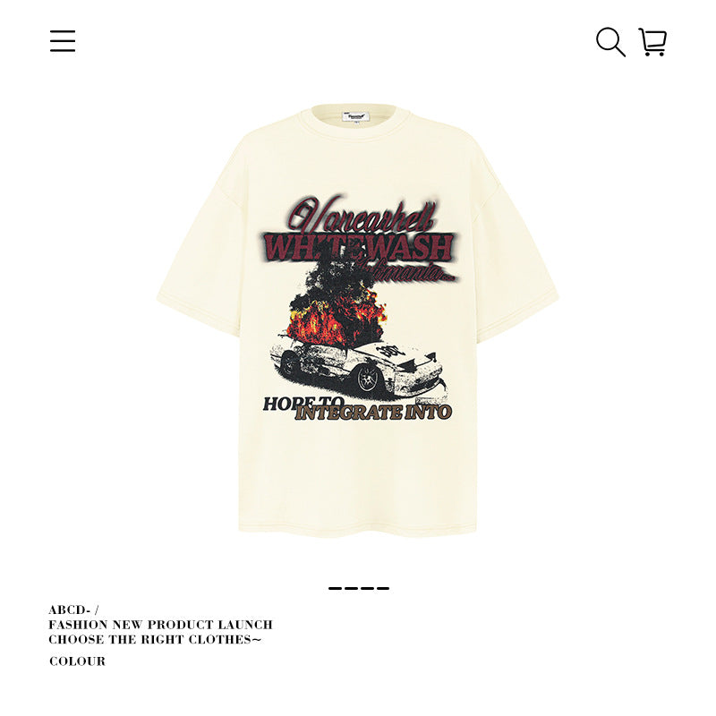 American vintage street T-shirt pure cotton retro men's and women's summer loose