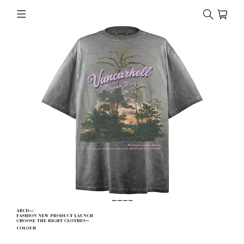 American vintage street T-shirt pure cotton retro men's and women's summer loose