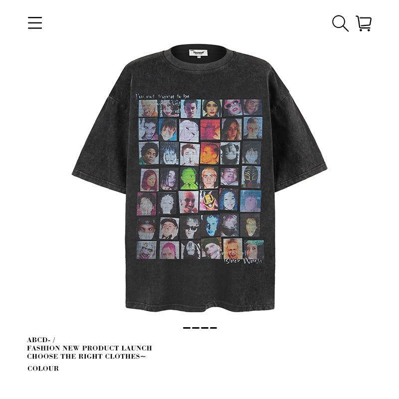 American vintage street T-shirt pure cotton men and women loose