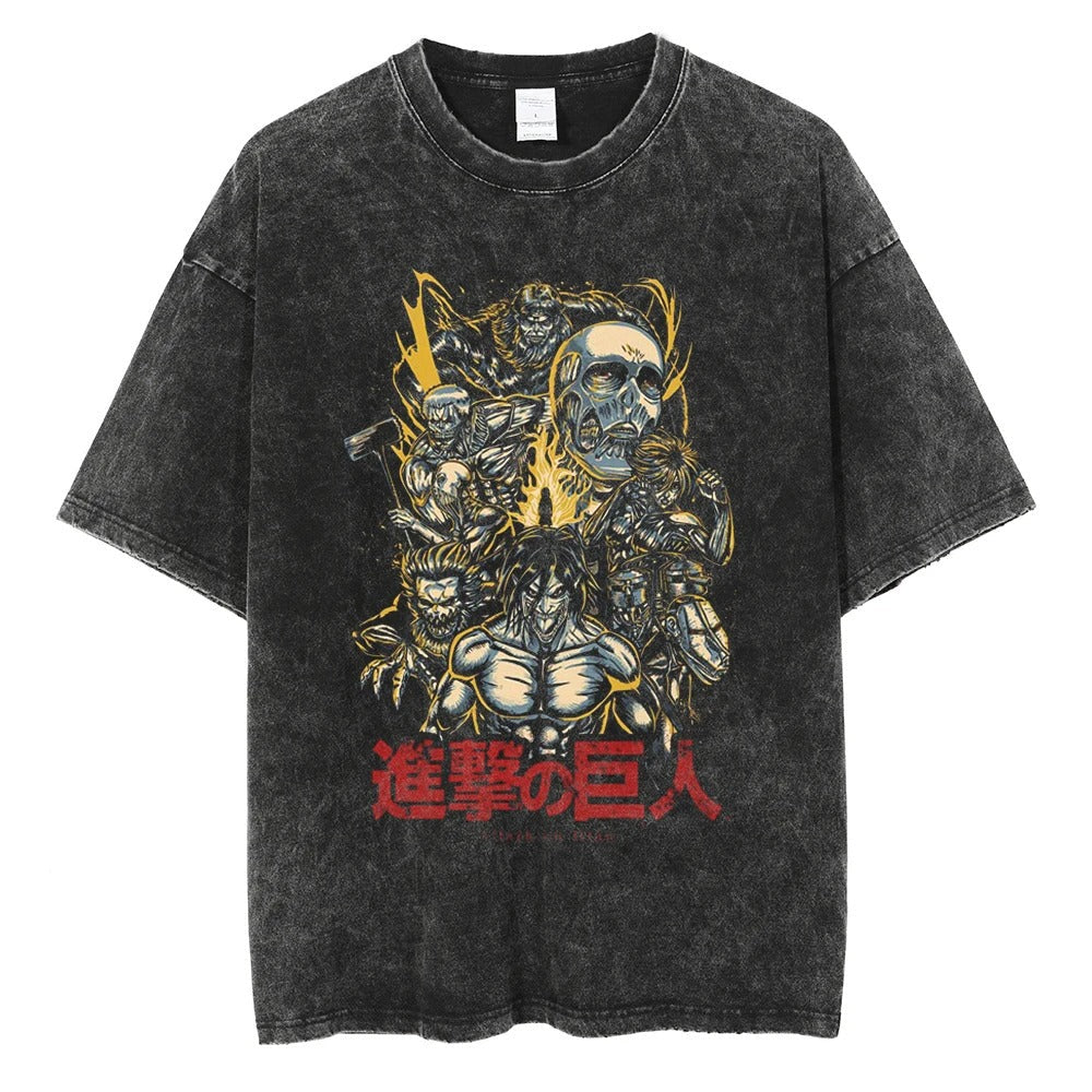 2024Japanese Anime Graphic T Shirt Black Washed T-Shirt