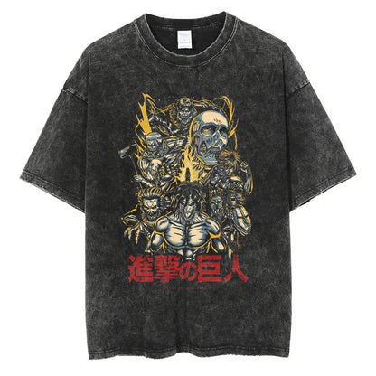 2024Japanese Anime Graphic T Shirt Black Washed T-Shirt
