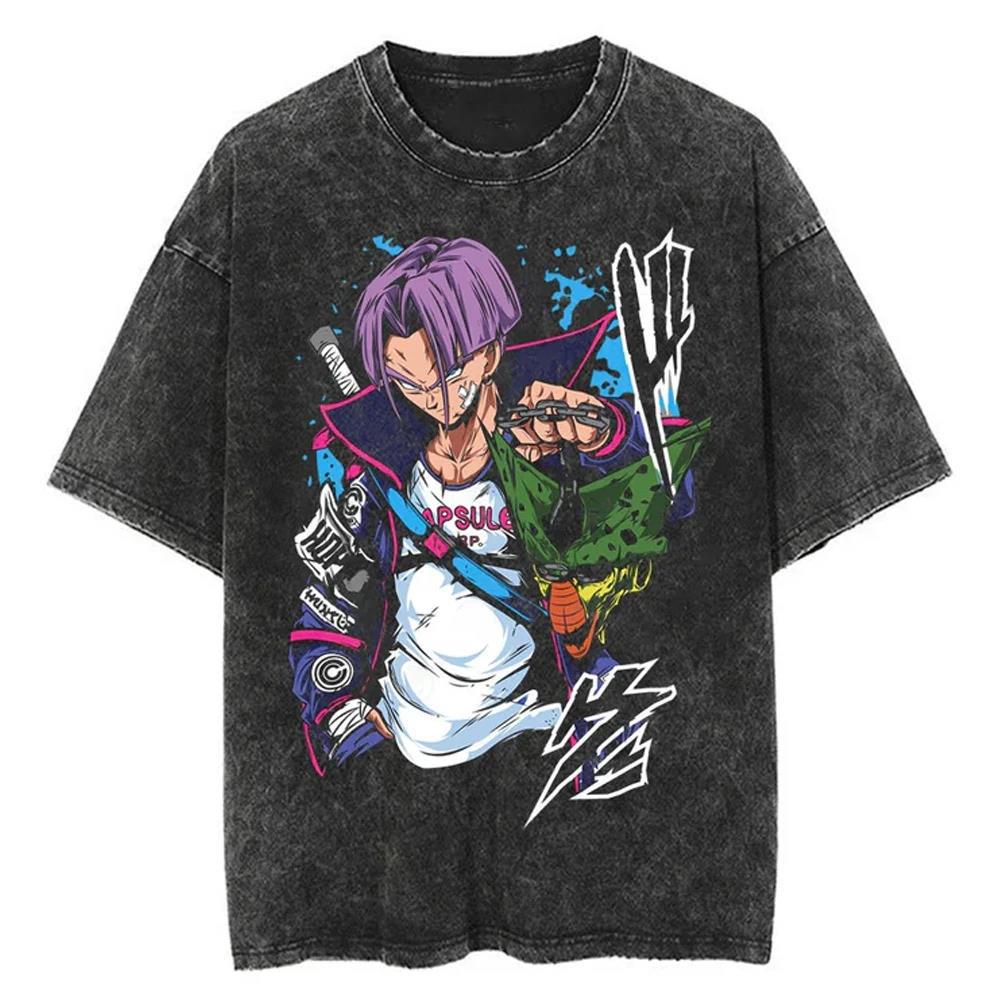 2024Men Tshirt Washed Black Vintage Japanese Anime Dragon (Prat 2)