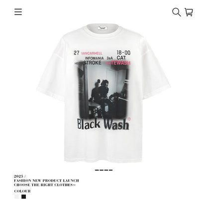 American vintage street T-shirt men's loose spring and summer half-sleeved shirt