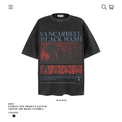 American vintage street T-shirt summer men's loose pure cotton