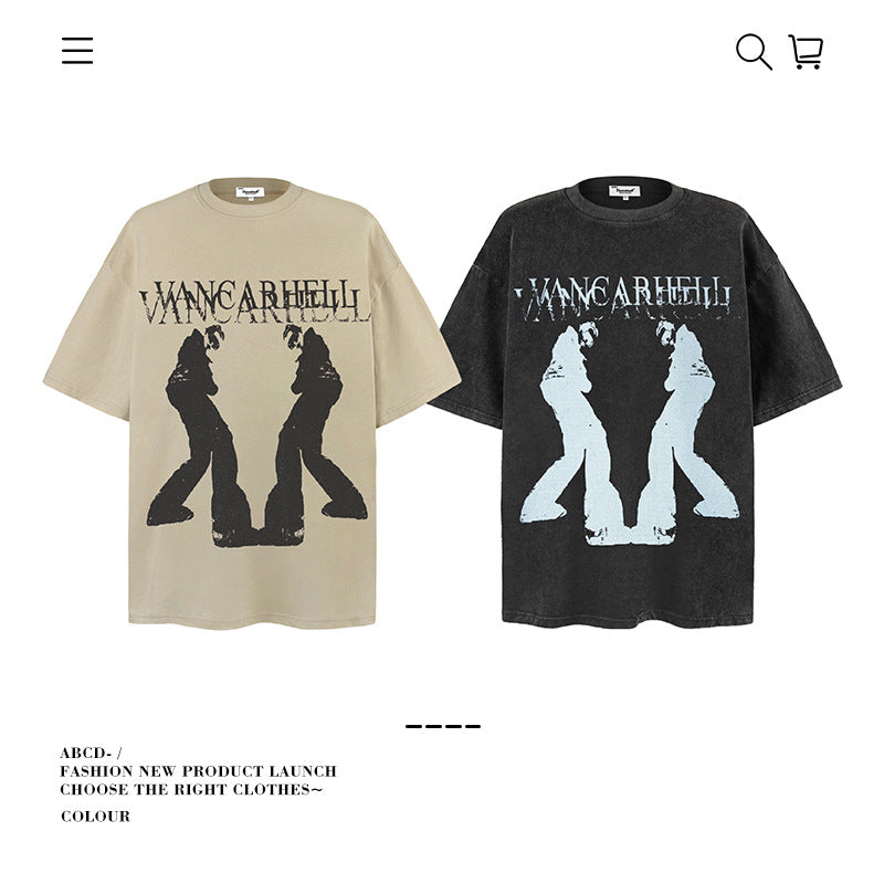 American vintage street T-shirt cotton portrait print men and women summer loose