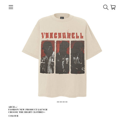 American vintage street T-shirt retro men's summer loose half-sleeved shirt