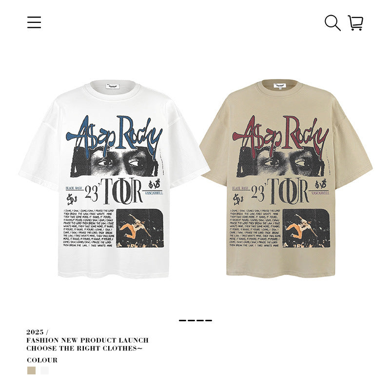 American vintage street T-shirt loose cotton summer retro men's wear