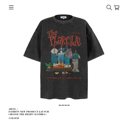 American vintage street T-shirt pure cotton men's and women's summer loose