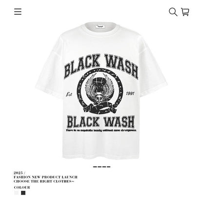 American vintage street T-shirt pure cotton retro men's and women's summer loose half sleeves