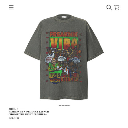 American vintage street T-shirt pure cotton men's and women's summer loose